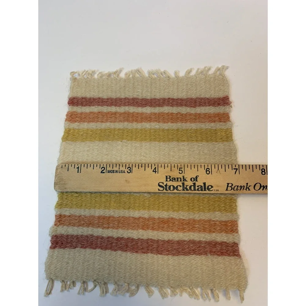 Large Vintage Southwestern Fuzzy Wool Miniature Dollhouse Fringe Rug 8.5 X 7